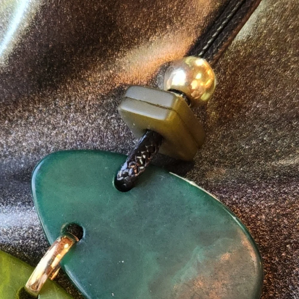 Green, Olive and Goldtone Statement Necklace with Earrings Set - Picture 7 of 15